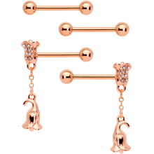 Load image into Gallery viewer, 14G 9/16 Rose Gold Tone Flowers Barbell Nipple Ring Set of 4