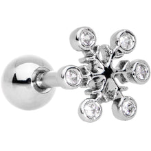 Load image into Gallery viewer, Clear Gem Winter Fun Snowflake Snowman Cartilage Tragus Set of 2