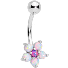 将图片加载到图库查看器,White Synthetic Opal Aurora Gem Flower Belly Ring