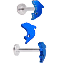 Load image into Gallery viewer, 16G 5/16 Leaping Dolphins Labret Monroe Tragus Set of 4