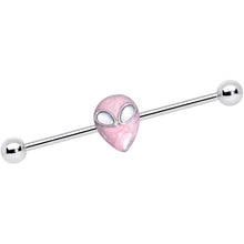 Load image into Gallery viewer, 14G White Faux Opal Pink Alien Invader Industrial Barbell 38mm