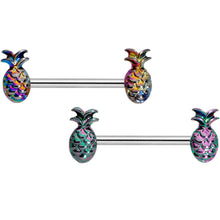 将图片加载到图库查看器,14G 9/16 Iridescent Rainbow Pineapple Barbell Nipple Ring Set