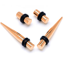 将图片加载到图库查看器,Rose Gold Tone PVD Straight Plug and Taper Set Sizes 5mm to 10mm
