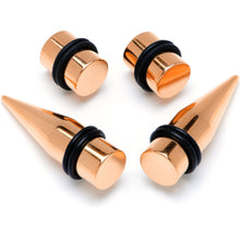 将图片加载到图库查看器,Rose Gold Tone PVD Straight Plug and Taper Set Sizes 5mm to 10mm