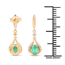 Load image into Gallery viewer, 0.70 Carat Genuine Zambian Emerald and White Diamond 14K Yellow Gold Earrings