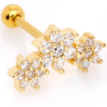 将图片加载到图库查看器,16G 5/16 Clear CZ Gold Tone Flowers Cartilage Tragus Earring