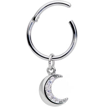 Load image into Gallery viewer, 16G 3/8 Clear CZ Gem Crescent Moon Dangle Hinged Segment Ring