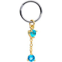 Load image into Gallery viewer, 16G 3/8 Blue Cubic Zirconia Gem Chain Dangle Hinged Segment Ring