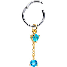 Load image into Gallery viewer, 16G 3/8 Blue Cubic Zirconia Gem Chain Dangle Hinged Segment Ring