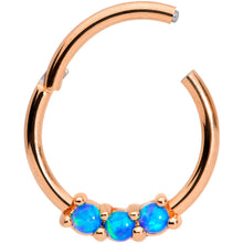 Load image into Gallery viewer, 16G 3/8 Blue Synthetic Opal Rose Gold Tone Hinged Segment Ring