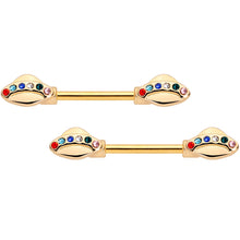 将图片加载到图库查看器,14G 9/16 Multicolor Gem Gold Tone UFO Barbell Nipple Ring Set