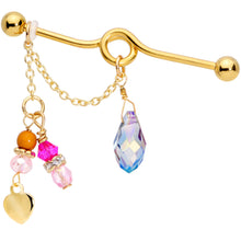 Load image into Gallery viewer, 14G Pink Aurora Gem Gold Tone Chain Dangle Industrial Barbell 38mm