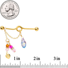 Load image into Gallery viewer, 14G Pink Aurora Gem Gold Tone Chain Dangle Industrial Barbell 38mm