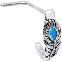 Load image into Gallery viewer, 20G 1/4 Southwest Blue Feather Faux Hoop L Shaped Nose Hoop
