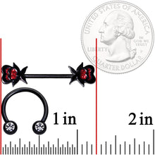 Load image into Gallery viewer, 14G Clear Gem Heart Black Horseshoe Barbell Nipple Ring Set