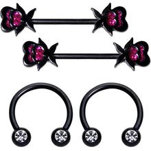 Load image into Gallery viewer, 14G 5/8 1/2 Clear Gem Black Horseshoe Barbell Nipple Ring Set