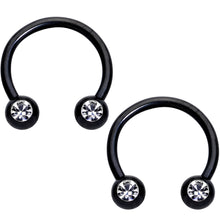 Load image into Gallery viewer, 14G 5/8 1/2 Clear Gem Black Horseshoe Barbell Nipple Ring Set