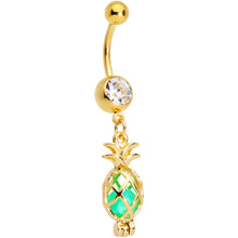 将图片加载到图库查看器,Clear Gem Gold Tone Glow in the Dark Pineapple Dangle Belly Ring