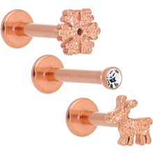 Load image into Gallery viewer, 16G 5/16 Gem Rose Gold Tone Holiday Cartilage Tragus Earring Set of 3