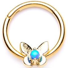 Load image into Gallery viewer, 16G 3/8 Blue Synthetic Opal Bashful Butterfly Hinged Segment Ring