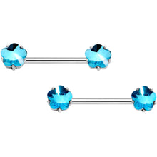 Load image into Gallery viewer, 14G 9/16 1/2 Aqua Gem Flower Horseshoe Barbell Nipple Ring Set