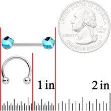 Load image into Gallery viewer, 14G 9/16 1/2 Aqua Gem Flower Horseshoe Barbell Nipple Ring Set