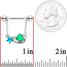 Load image into Gallery viewer, 5/8 Blue Green Gem Star and Heart Dangle Barbell Nipple Ring Set
