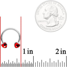 Load image into Gallery viewer, 14G 9/16 Red Gem Heart Horseshoe Nipple Ring Set