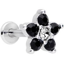 将图片加载到图库查看器,16G 5/16 CZ Gem Black Gem Flower Internally Threaded Labret