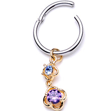 将图片加载到图库查看器,16G 3/8 Blue Purple Gem Flower Dangle Hinged Segment Ring