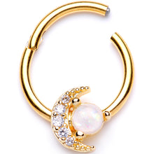 Load image into Gallery viewer, 16G 3/8 White Faux Opal Gold Tone Moon Hinged Segment Ring