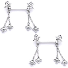 Load image into Gallery viewer, 9/16 Clear Gem Butterfly Dangle Barbell Nipple Ring Set