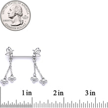 Load image into Gallery viewer, 9/16 Clear Gem Butterfly Dangle Barbell Nipple Ring Set