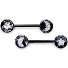 Load image into Gallery viewer, 14G 9/16 1/2 Black Moon Star Horseshoe Barbell Nipple Ring Set