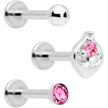 将图片加载到图库查看器,16G 5/16 Pink Gem Internally Threaded Labret Set
