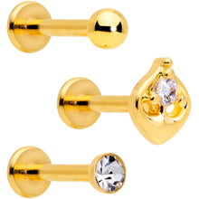 Load image into Gallery viewer, 16G 5/16 Clear Gem Gold Tone Internally Threaded Labret Set