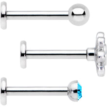 将图片加载到图库查看器,16G Blue Gem Flower Internally Threaded Labret Set of 3