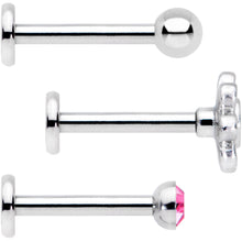 Load image into Gallery viewer, 16G Pink Gem Flower Internally Threaded Labret Set of 3