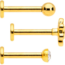 将图片加载到图库查看器,16G Clear Gem Gold Tone Internally Threaded Rose Flower Labret Set