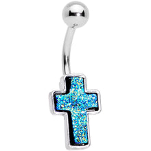 Load image into Gallery viewer, Clear Gem Blue Faux Druzy Cross Belly Ring Set of 4