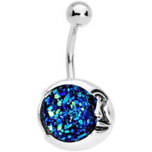 Load image into Gallery viewer, Clear Gem Blue Faux Druzy Peaceful Moon Belly Ring Set