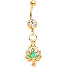 Load image into Gallery viewer, Clear Gem Gold Tone Glow in the Dark Lotus Flower Dangle Belly Ring