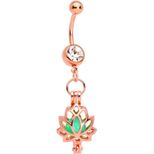 Load image into Gallery viewer, Clear Gem Rose Gold Tone Glow in the Dark Lotus Flower Dangle Belly Ring