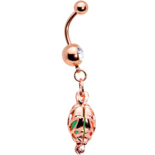 Load image into Gallery viewer, Clear Gem Rose Gold Tone Glow in the Dark Lotus Flower Dangle Belly Ring