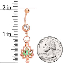 Load image into Gallery viewer, Clear Gem Rose Gold Tone Glow in the Dark Lotus Flower Dangle Belly Ring