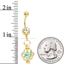 Load image into Gallery viewer, Clear Gem Gold Tone Glow in the Dark Paw Print Dangle Belly Ring
