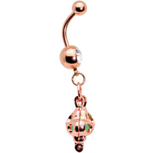 Load image into Gallery viewer, Clear Gem Rose Gold Tone Glow in the Dark Paw Print Dangle Belly Ring