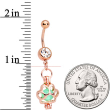 Load image into Gallery viewer, Clear Gem Rose Gold Tone Glow in the Dark Paw Print Dangle Belly Ring