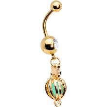Load image into Gallery viewer, Black Clear Gem Gold Tone Glow in the Dark Owl Dangle Belly Ring