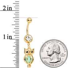 Load image into Gallery viewer, Black Clear Gem Gold Tone Glow in the Dark Owl Dangle Belly Ring